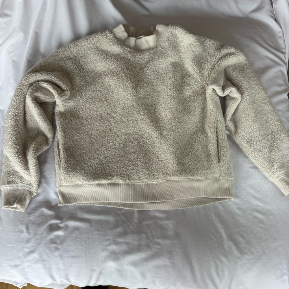 Cream Sherpa Pullover Cozy Athleisure Clean Girl Pilates Neutral Soft Fleece